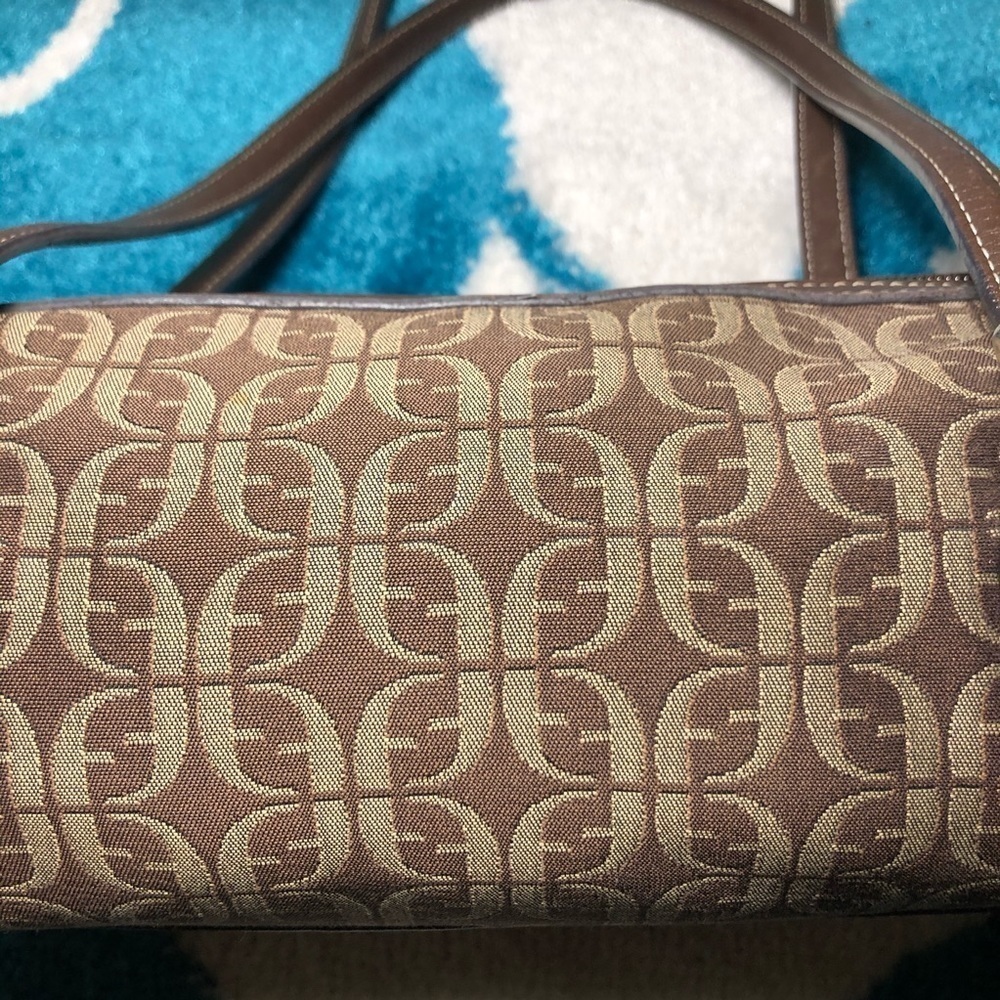 Fossil Brown Satchel Monogram Pattern Print Small… - image 6